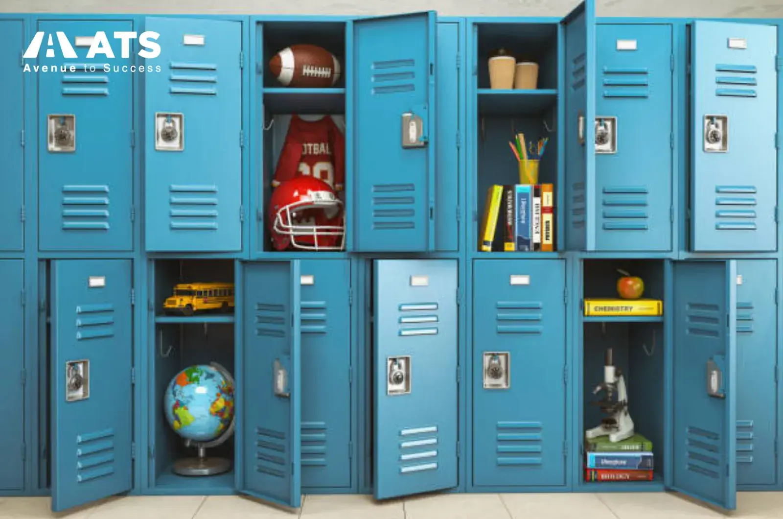Hầu hết c&aacute;c trường cấp 2 ở Mỹ đều trang bị hệ thống locker cho học sinh